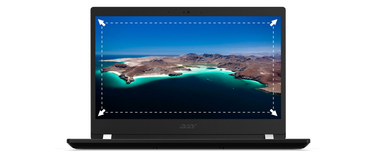 Acer TravelMate Laptop Open and Facing Forward Showing an Island
