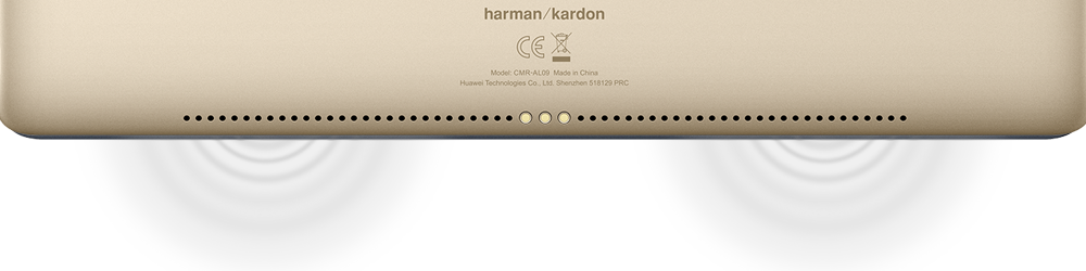 Closeup of the speakers on the bottom back of the HUAWEI MediaPad M5