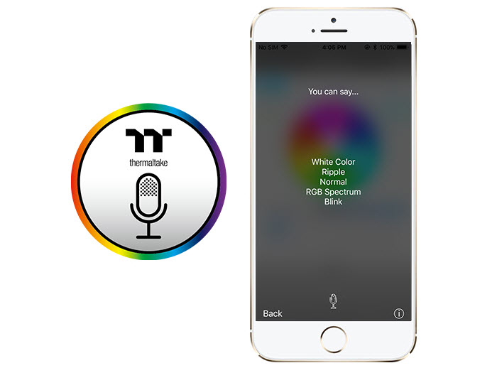 a voice control logo beside an iPhone showing voice commands