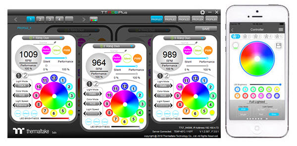 interfaces of TT RGB PLUS Software and mobile app