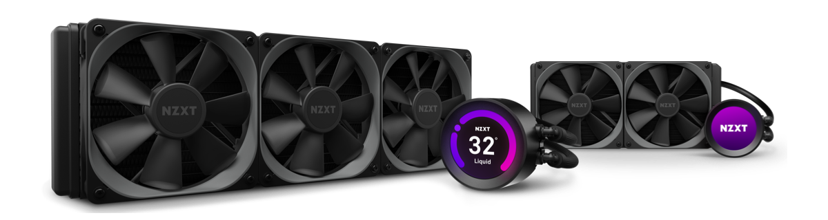 two Kraken Z Series liquid coolers against a purple background