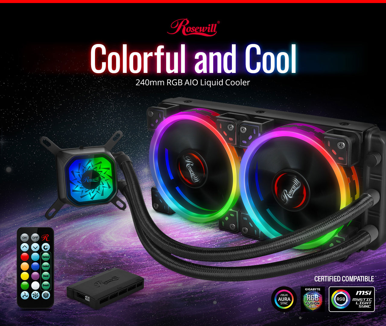 Rosewill Rgb Aio 240mm Cpu Liquid Cooler Closed Loop Pc Water Cooling