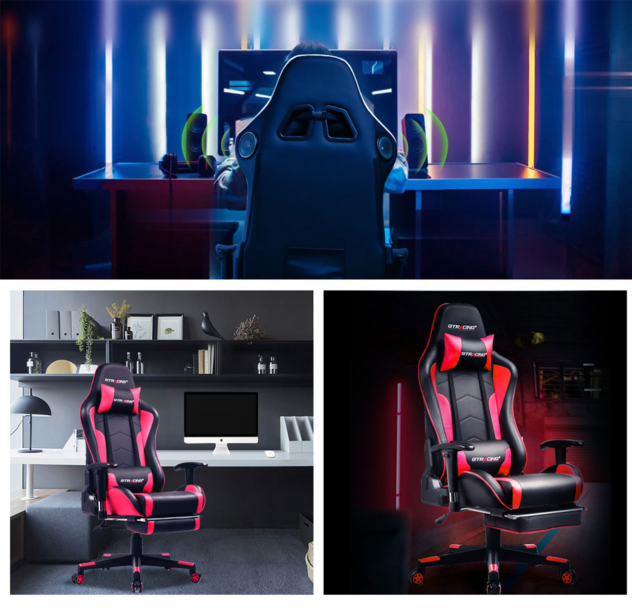 Gtracing Music Gaming Chair With Footrest And Bluetooth Speakers Video Game Chair Heavy Duty Computer Office Desk Chair Gt890mf Red Newegg Com
