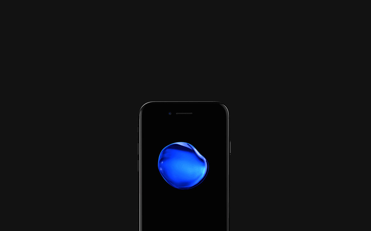 front view of iPhone 7 showing a blue water drop