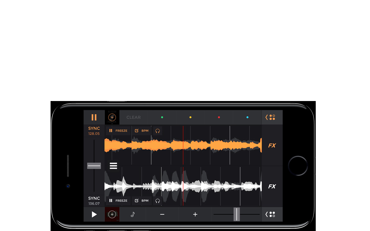 iPhone 7 in landscape mode showing an audio editing software