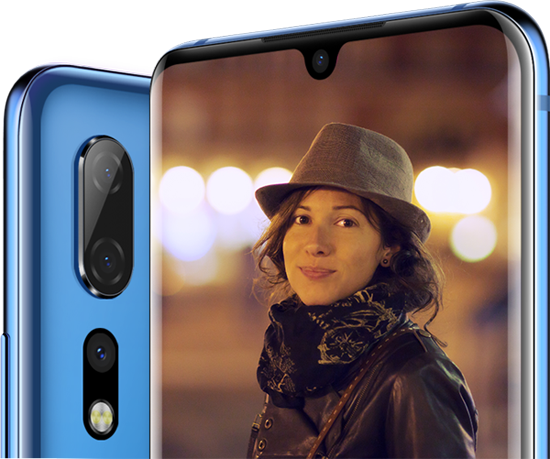 Triple Camera on the Back. A Beauty Woman's Photo on The ZTE Axon 10 Pro's Screen to Show Its High Performance Camera.