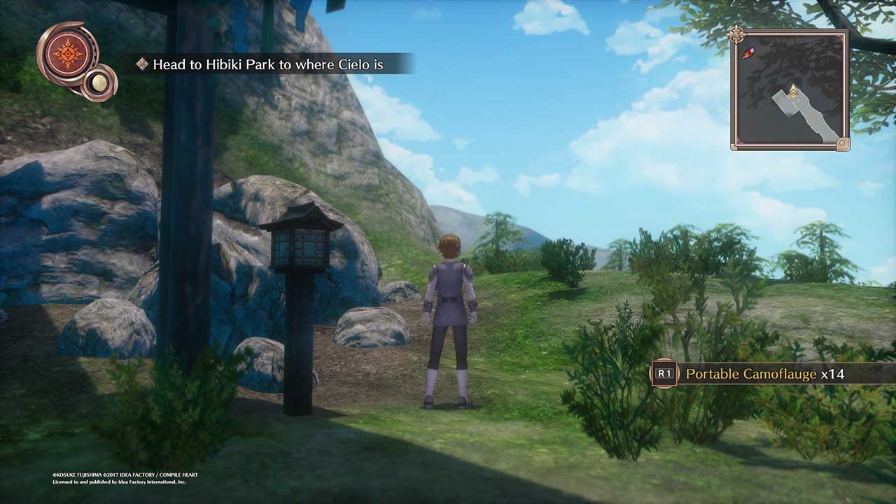 screenshot showing a main character in the game world during the day