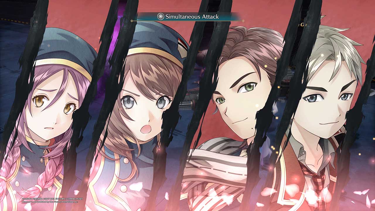 screenshot of a simultaneous attack screen showing four character face profiles