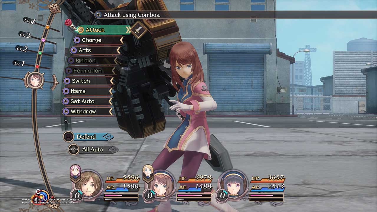 combat screenshot showing kana hazuki with in attack stance with her mega large sword
