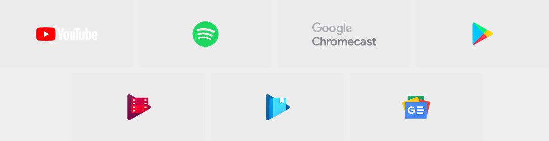 several compatible music and video services logos for Google Nest Mini