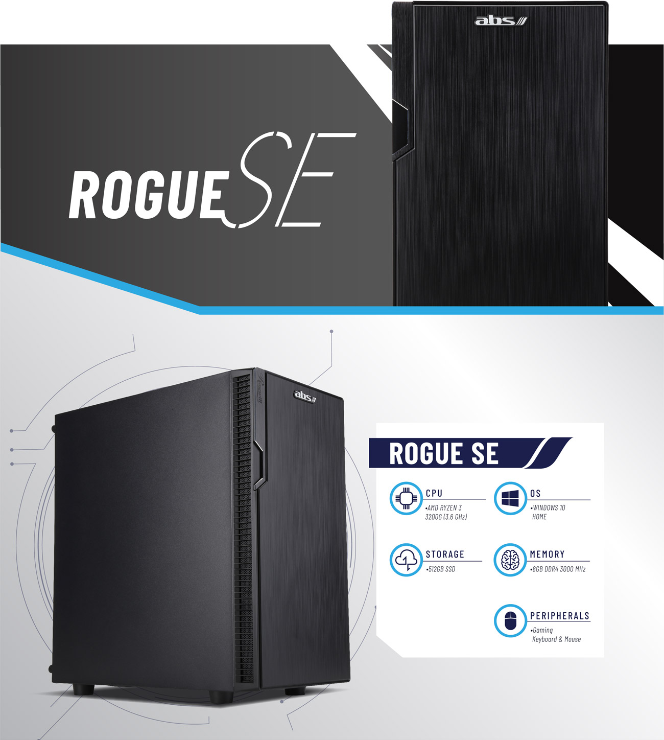 ABS Rogue SE Ryzen 3 3200G Radeon Vega 8 8GB DDR4 3000MHz 512GB