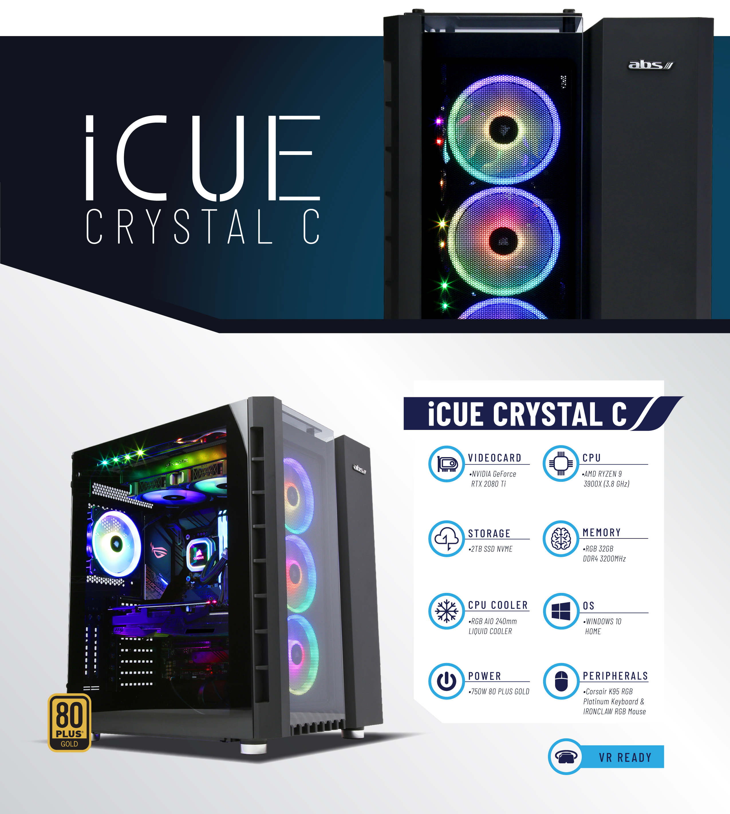 ABS iCUE Crystal C Ryzen 9 3900X Strix GeForce RTX 2080 Ti 32GB