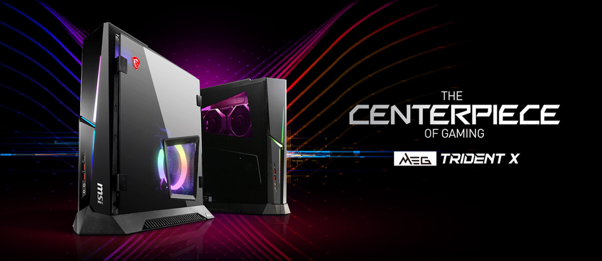 Hero Image: TRIDENT X product image. The text right to it says: THE CENTERPIECE OF GAMING. TRIDENT X.