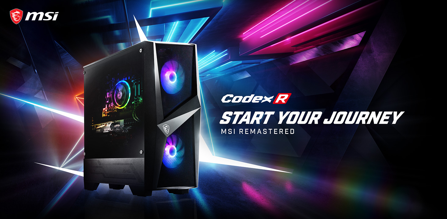 Hero Image: Codex R product image. The text right to it says: Codex R. START YOUR JOURNEY. MSI REMASTERED