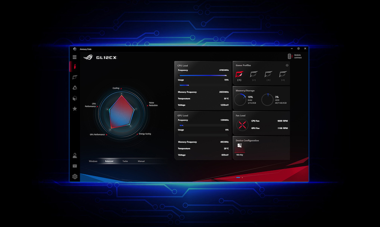 An interface of ROG Armoury Crate software