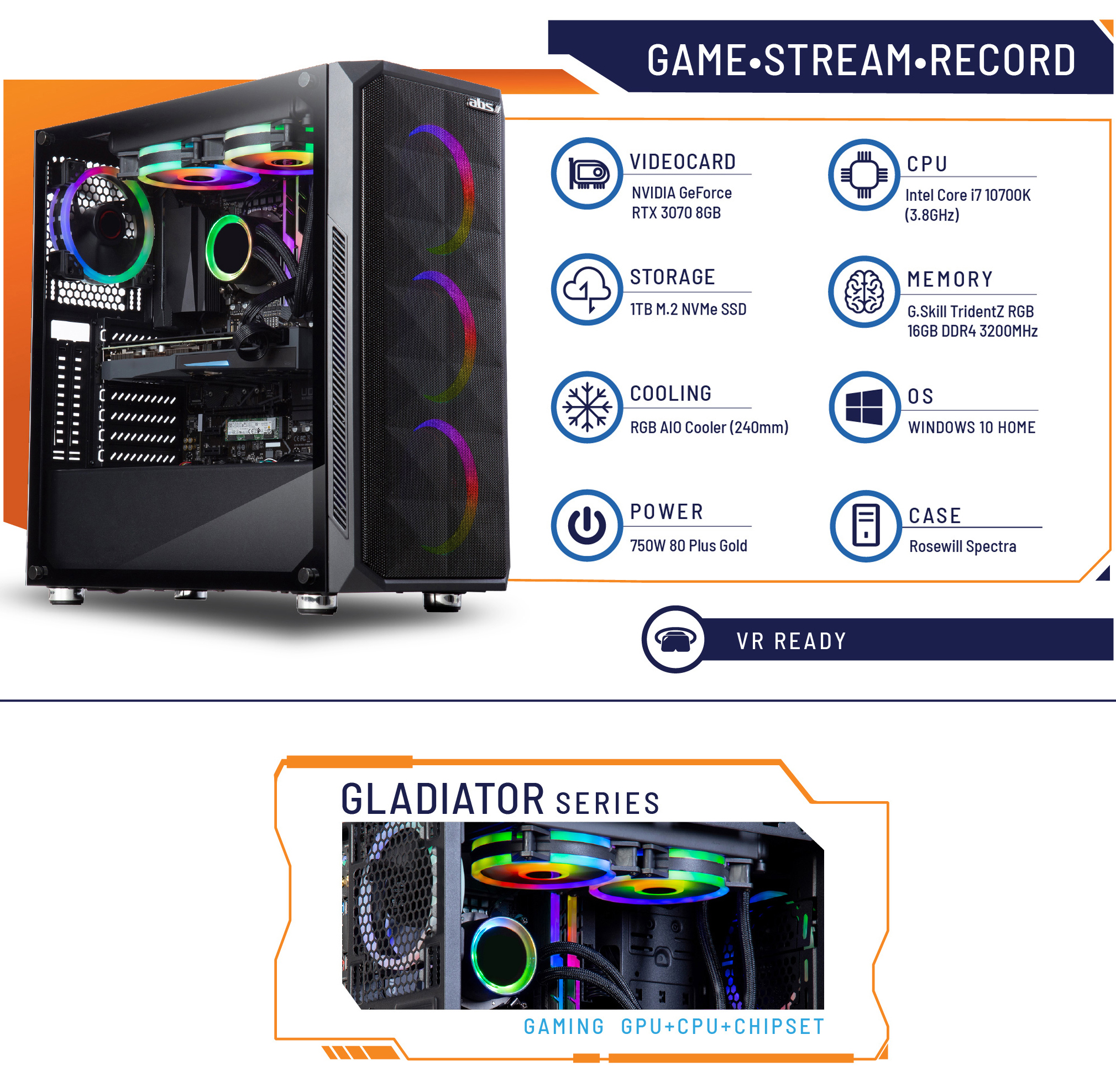 Abs Gladiator Gaming Pc I7 k Rtx 3070 8gb Newegg Com