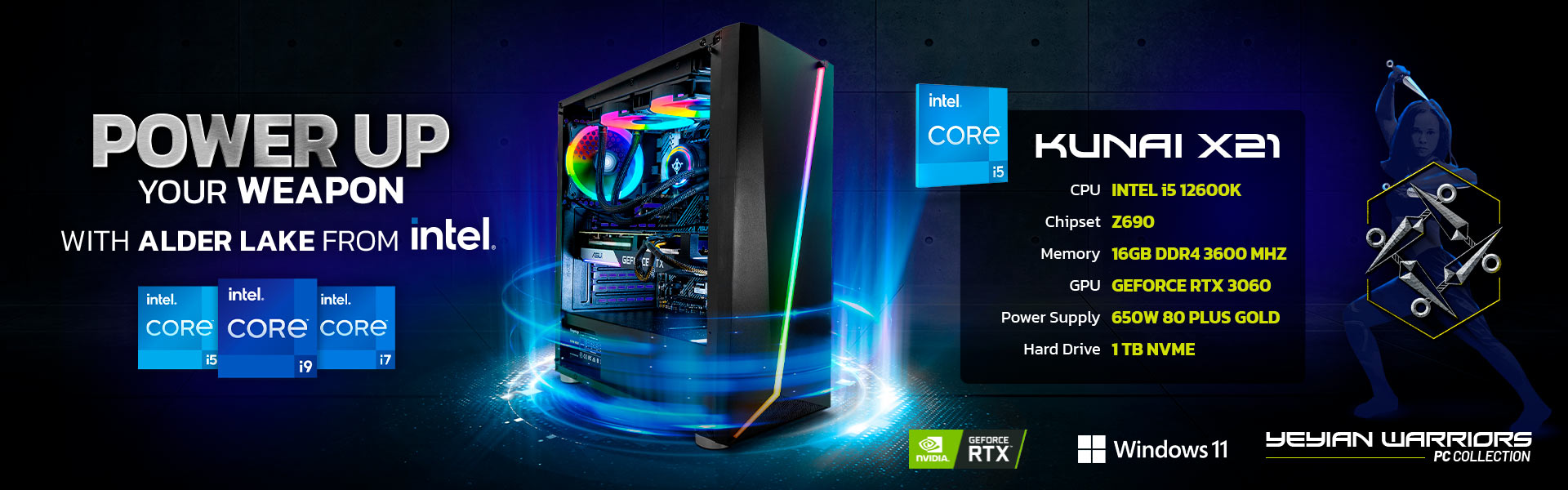 Yeyian Gaming Desktop Kunai X21 Intel Core i5 12th Gen 12600K (3.70GHz ...