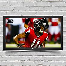 An HDTV showing Julio Jones, #11 from the Atlanta Falcons NFL team