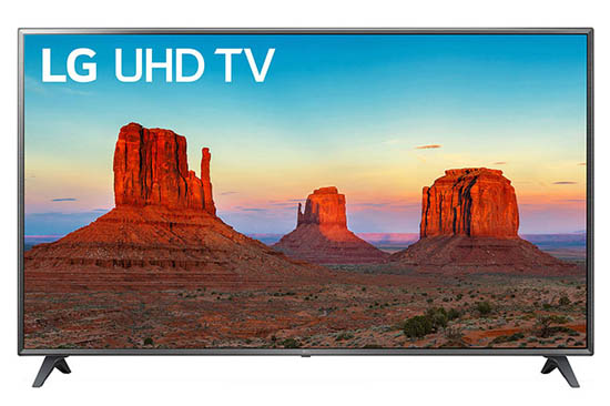 LG UHD TV facing forward with a desert plateau on screen