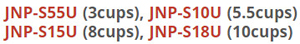Tiger JNP-S55U_available sizes