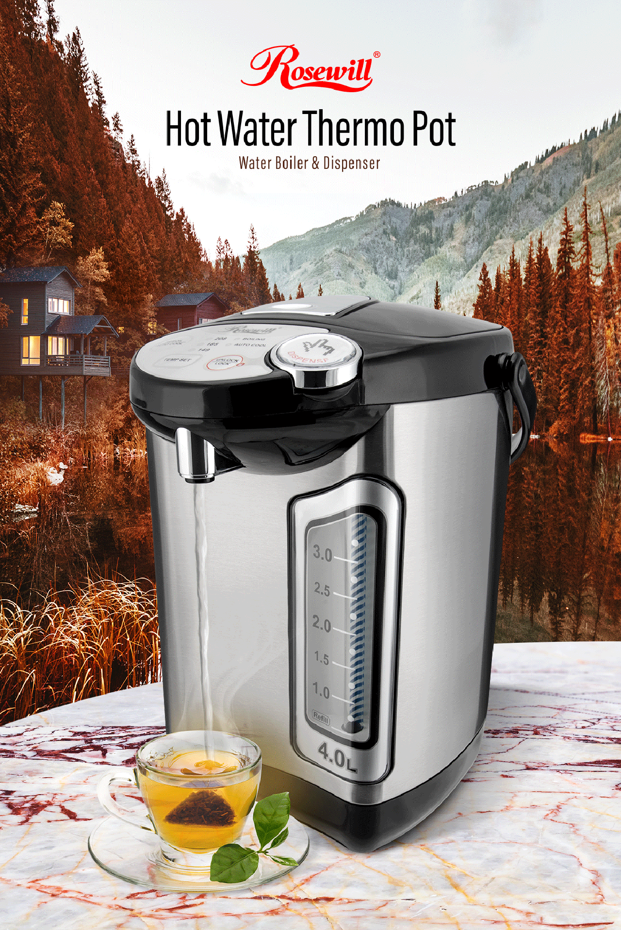 Rosewill RHAP16002 Electric Hot Water Boiler and Warmer, 4.0 Liter Hot