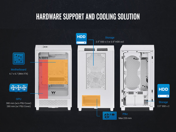 Thermaltake Tower 200 Snow Mini-ITX Computer Case; 2x140mm Pre ...