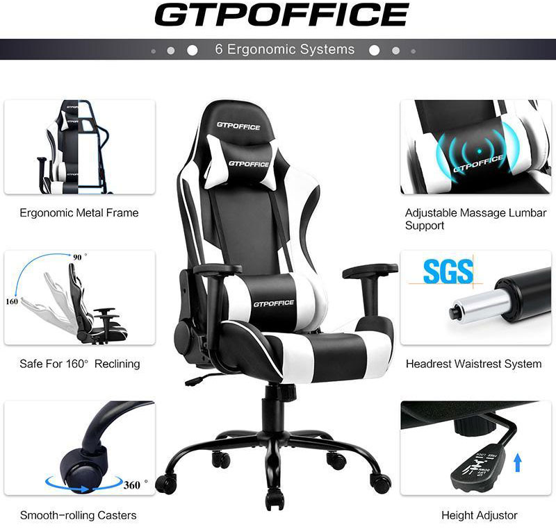 Details about   Gaming Chair Racing Recliner Office Computer Chair with Massage Lumbar Support
