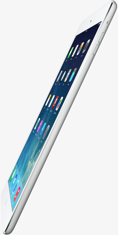 Right side view of an iPad Air in standing position, tilted toward the back a little