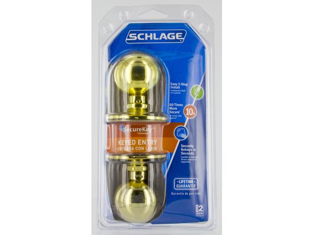 Schlage F51VORB505605 Bright Brass Orbit Knob Keyed Entry Lock