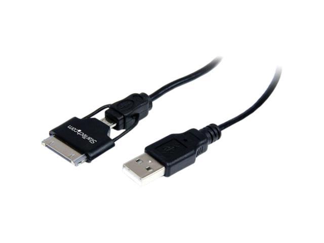 StarTech USB2UBADC1M 2.1 ft. Black Apple Dock Connector or Micro USB to USB Combo Cable