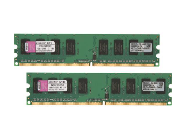 Kingston ValueRAM 2GB (2 x 1GB) 240 Pin DDR2 SDRAM DDR2 667 (PC2 5300) Dual Channel Kit Desktop Memory Model KVR667D2K2/2GR