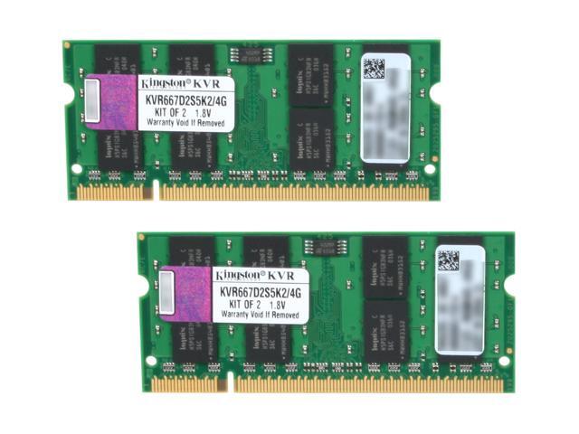 Kingston ValueRAM 4GB (2 x 2GB) 200-Pin DDR2 SO-DIMM DDR2 667 (PC2 5300) Dual Channel Kit Laptop Memory Model KVR667D2S5K2/4G