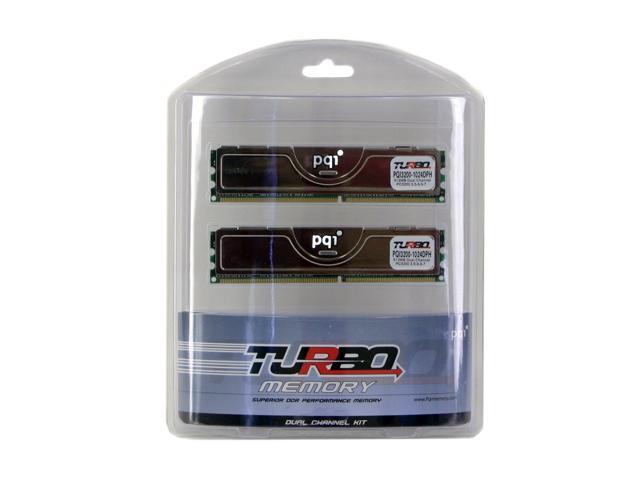 PQI TURBO 1GB (2 x 512MB) 184 Pin DDR SDRAM DDR 400 (PC 3200) Dual Channel Kit Desktop Memory Model PQI3200 1024DPH