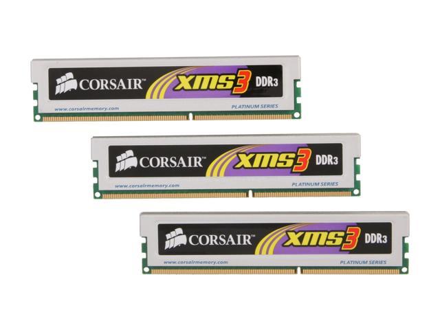CORSAIR XMS3 6GB (3 x 2GB) 240 Pin DDR3 SDRAM DDR3 1600 (PC3 12800) Triple Channel Kit Desktop Memory Model TR3X6G1600C9