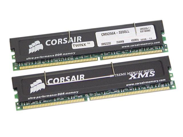 CORSAIR XMS 512MB (2 x 256MB) 184 Pin DDR SDRAM DDR 400 (PC 3200) Dual Channel Kit Desktop Memory Model TWINX512 3200LL