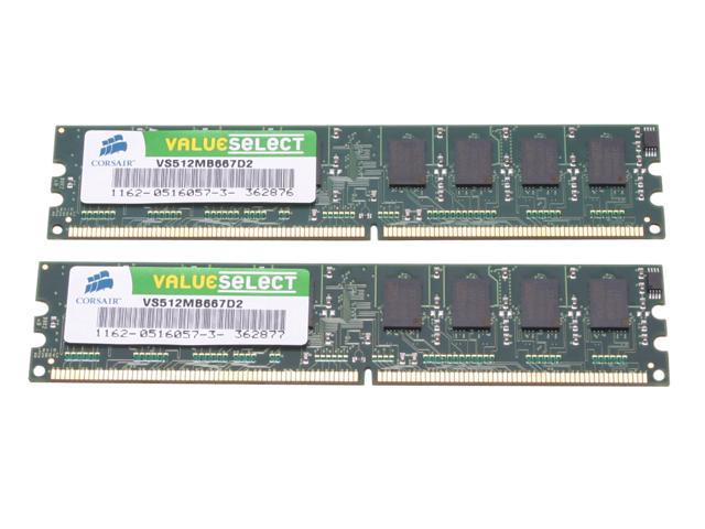 CORSAIR ValueSelect 1GB (2 x 512MB) 240 Pin DDR2 SDRAM DDR2 667 (PC2 5300) Desktop Memory Model VS1GBKIT667D2