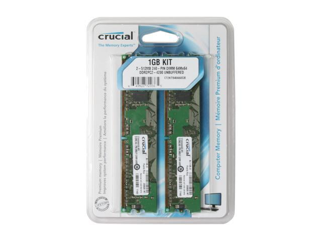 Crucial 1GB (2 x 512MB) 240-Pin DDR2 SDRAM DDR2 533 (PC2 4200) Dual Channel Kit Desktop Memory Model CT2KIT6464AA53E