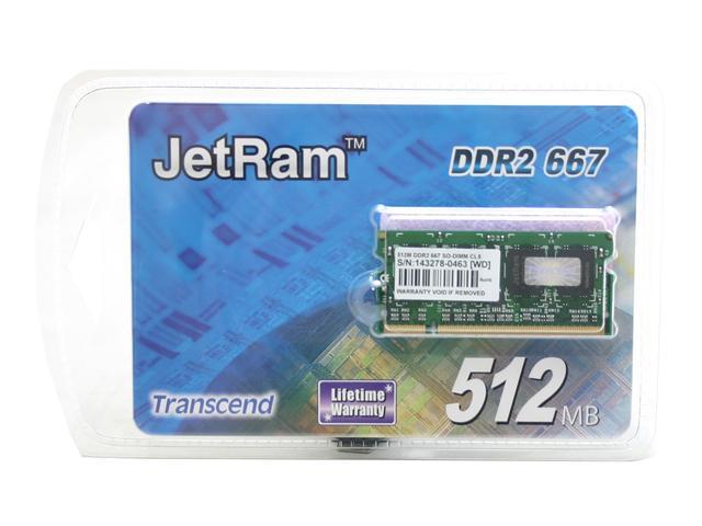 Transcend JetRam 512MB 200-Pin DDR2 SO-DIMM DDR2 667 (PC2 5300) Laptop Memory Model JM467Q643A-6