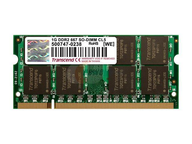 Transcend JetRam 1GB 200-Pin DDR2 SO-DIMM DDR2 667 (PC2 5300) Laptop Memory Model JM488Q643A-6