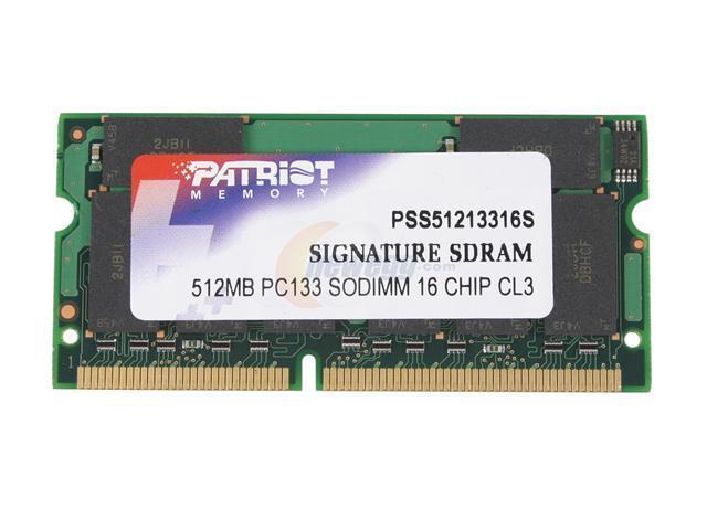 Patriot Signature 512MB 144-Pin SO-DIMM PC 133 Laptop Memory Model PSS51213316S