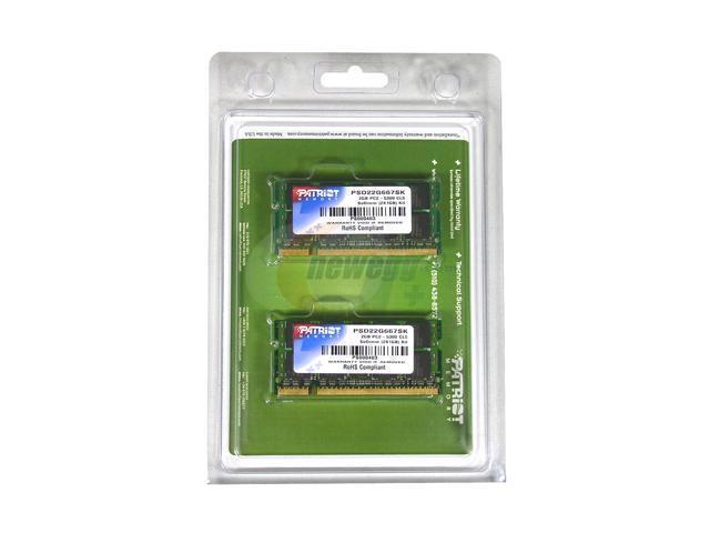 Patriot 2GB (2 x 1GB) 200-Pin DDR2 SO-DIMM DDR2 667 (PC2 5300) Dual Channel Kit Laptop Memory Model PSD22G667SK