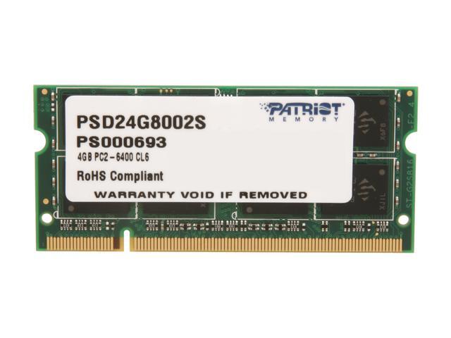 Patriot Signature 4GB 200-Pin DDR2 SO-DIMM DDR2 800 (PC2 6400) Laptop Memory Model PSD24G8002S