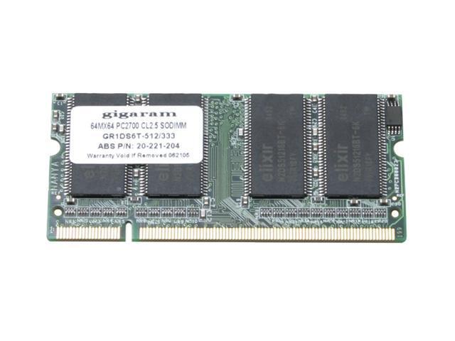 gigaram 512MB 200-Pin DDR SO-DIMM DDR 333 (PC 2700) Laptop Memory Model GR1DS6T-512/333
