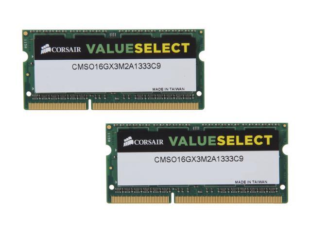 CORSAIR ValueSelect 16GB (2 x 8G) 204-Pin DDR3 SO-DIMM DDR3 1333 (PC3 10600) Laptop Memory Model CMSO16GX3M2A1333C9