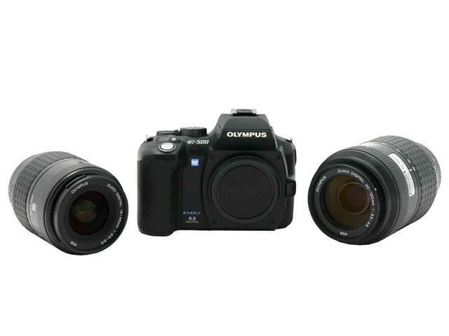 OLYMPUS EVOLT E 500 Black 8.15 MP 2.5" 215K LCD Digital SLR Camera w/ ZUIKO DIGITAL 14 45mm f/3.5 5.6 & ED 40 150mm f/4.0 5.6 Le