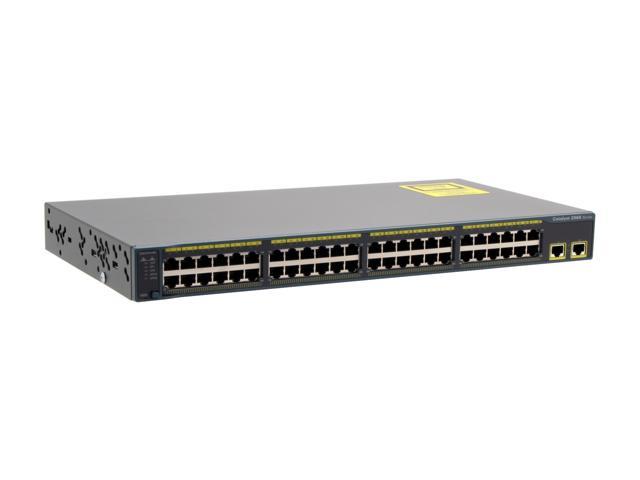 CISCO WS C2960 48TT L 10/100Mbps + 1000Mbps Switch 48 x 10/100Mbps ports
2 x 10/100/1000Mbps uplinks Port 8000 MAC Address Table 64 MB DRAM
32 MB flash memory Buffer Memory