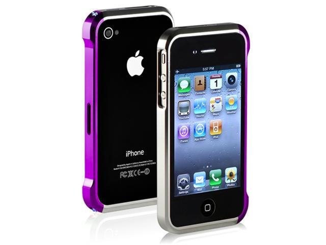 Insten Purple Silver Metal Bumper Aluminum alloy Case + 2 LCD Kit Mirror Screen Protector(Front Mirror, Back Transparent) Compatible With Apple iPhone 4   AT&T / 4   Verizon / 4S