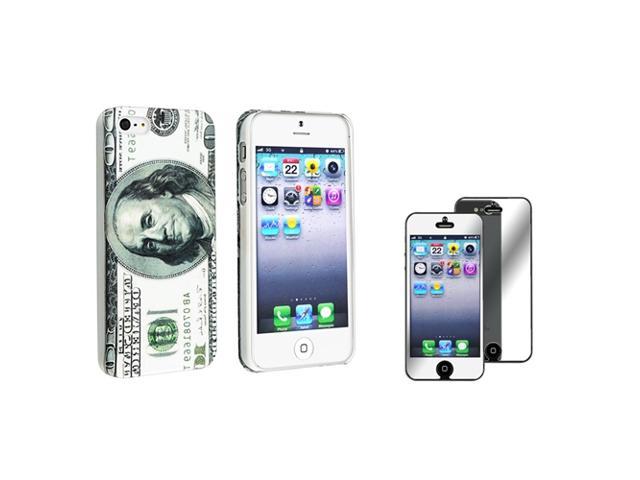 Insten Hundred Dollar Rubber Coated Case + Mirror LCD Screen Protector Compatible with Apple iPhone 5