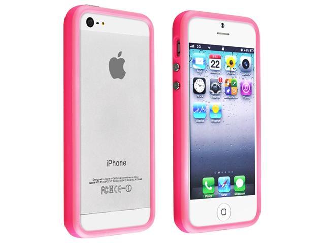 Insten Hot Pink Bumper TPU w/Button Cover Case Skin + Red Mini Stylus Compatible with Apple iPhone 5 5th 5G