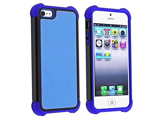 Insten Blue Skin / Black Hard Hybrid Armor Case + 1 White Car Charger Adapter Compatible with Apple iPhone 5